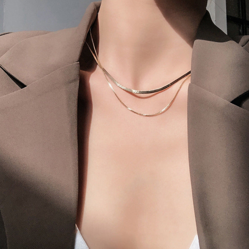 GP24 ✨ Two-Layer Flat Snake Chain Necklace | Minimalist Layered Chic