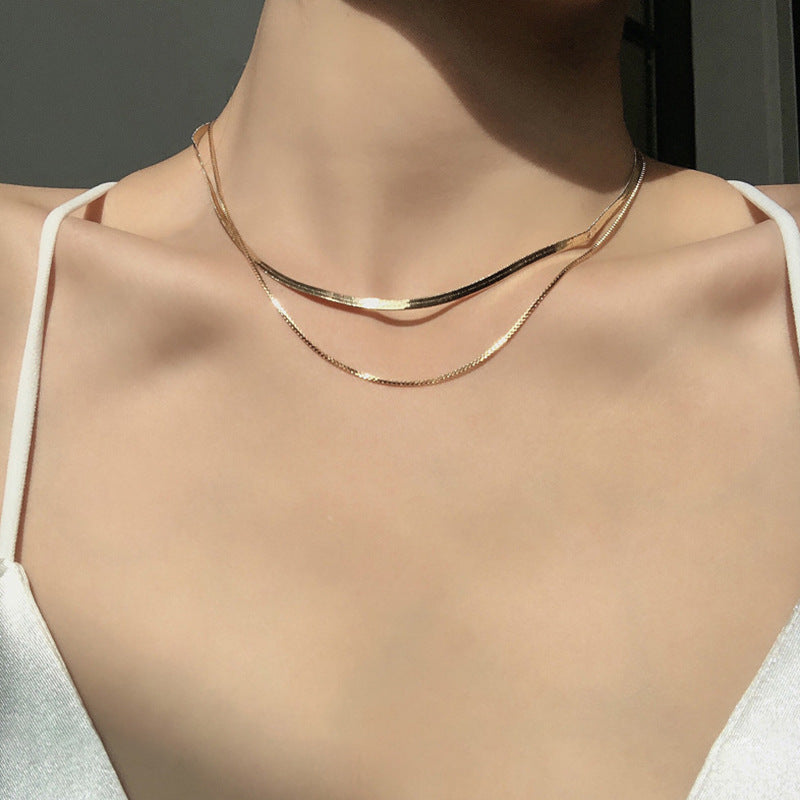 GP24 ✨ Two-Layer Flat Snake Chain Necklace | Minimalist Layered Chic