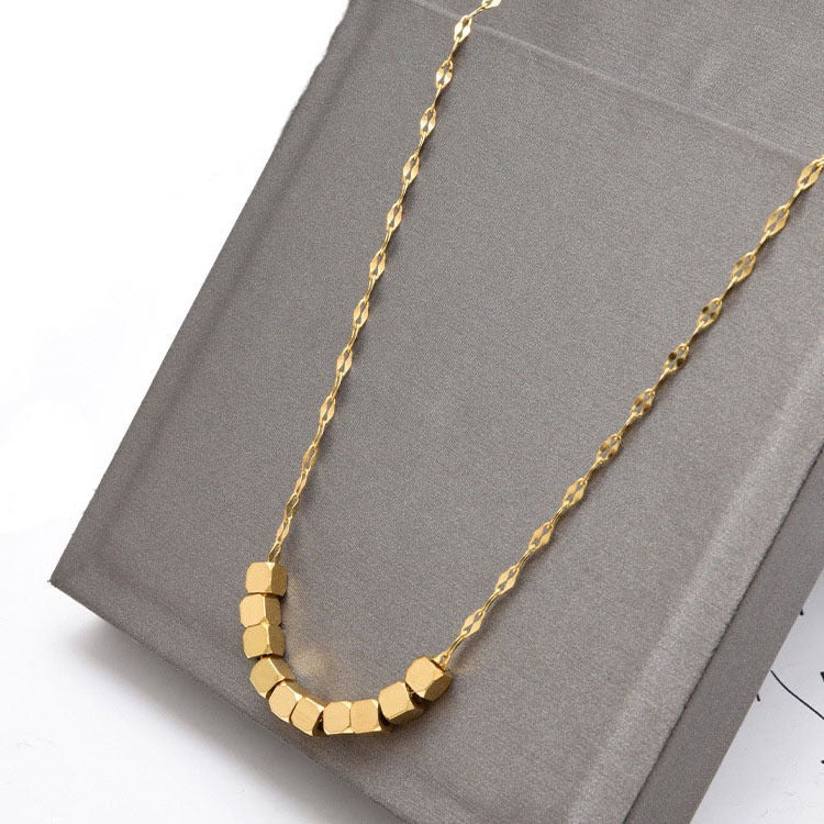 CC01 Minimalist Gold Cube Bead Necklace | Customizable Geometric Jewelry