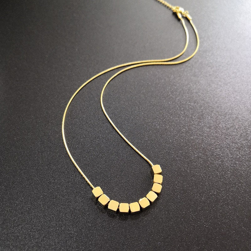 CC01 Minimalist Gold Cube Bead Necklace | Customizable Geometric Jewelry