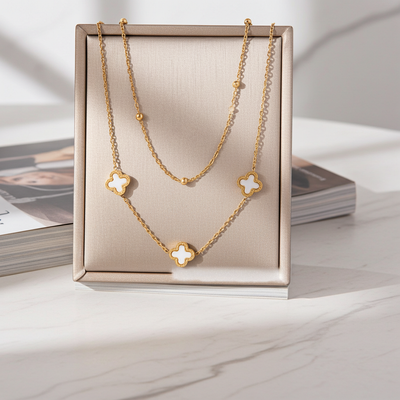 GP63 - Echoya White Heart & Clover Layered Necklace