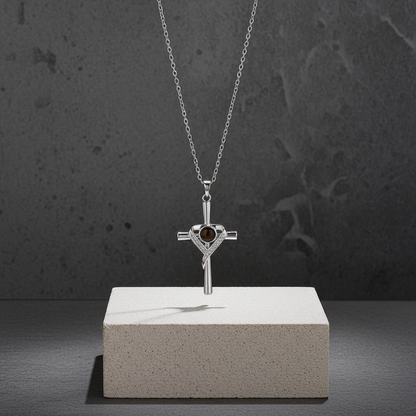 PX11 - Cross & Heart Projection Necklace – Hidden Photo Keepsake (Gold / Silver / Rose Gold)