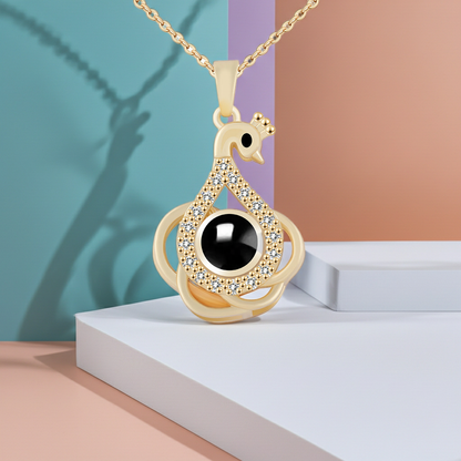 PX01 - Eternal Elegance Peacock Photo Projection Necklace – Gold & Silver