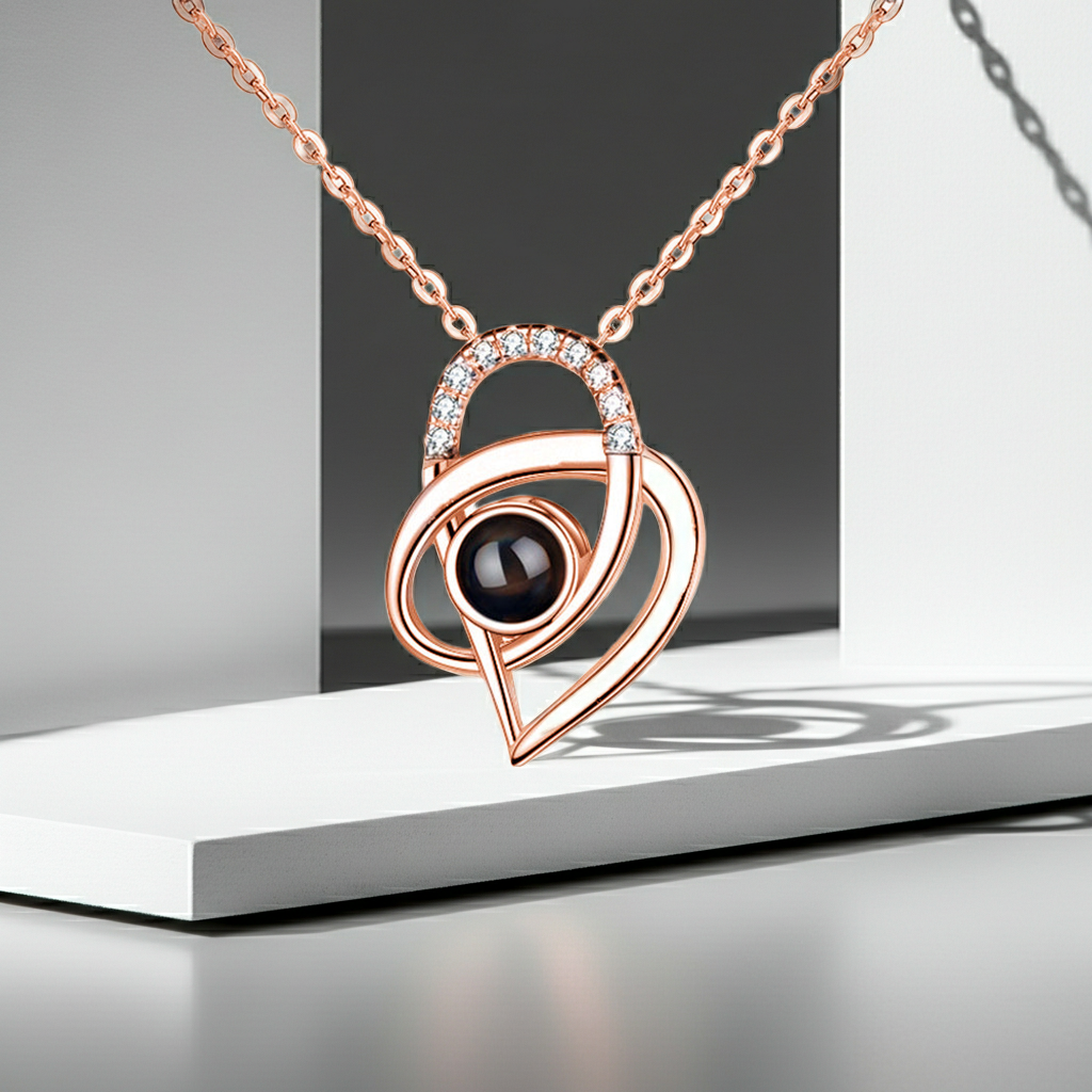 PX58 - Intertwined Heart Photo Projection Necklace