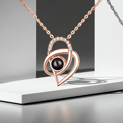 PX58 - Intertwined Heart Photo Projection Necklace