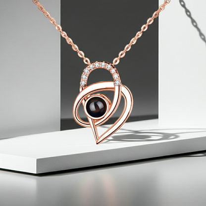PX58 - Intertwined Heart Photo Projection Necklace