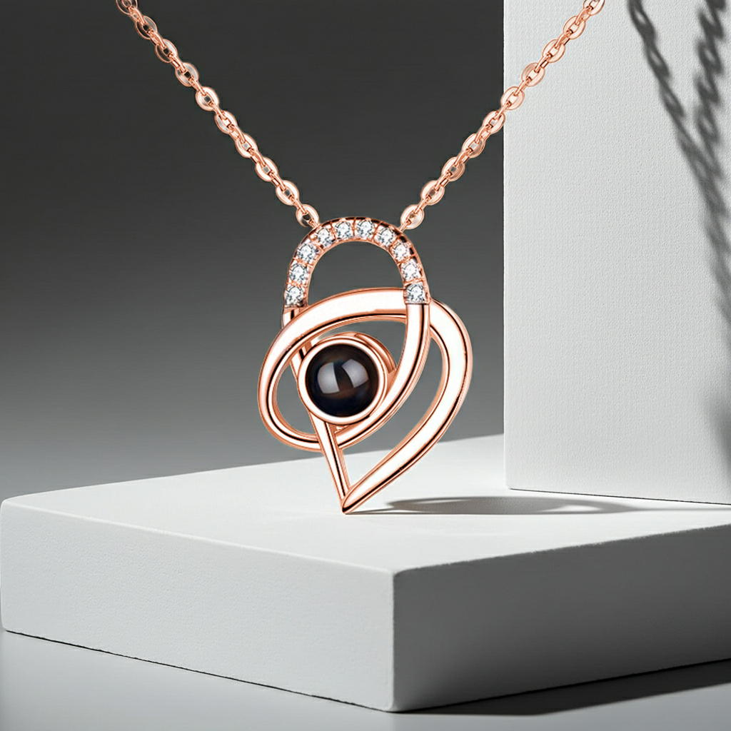 PX58 - Intertwined Heart Photo Projection Necklace
