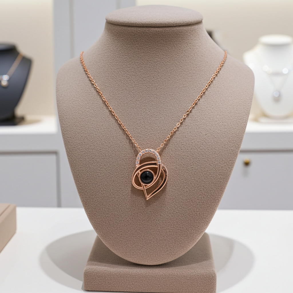 PX58 - Intertwined Heart Photo Projection Necklace