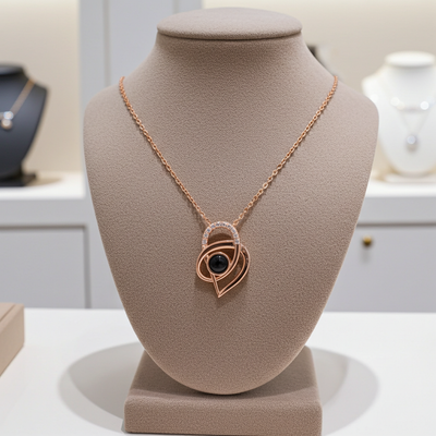 PX58 - Intertwined Heart Photo Projection Necklace