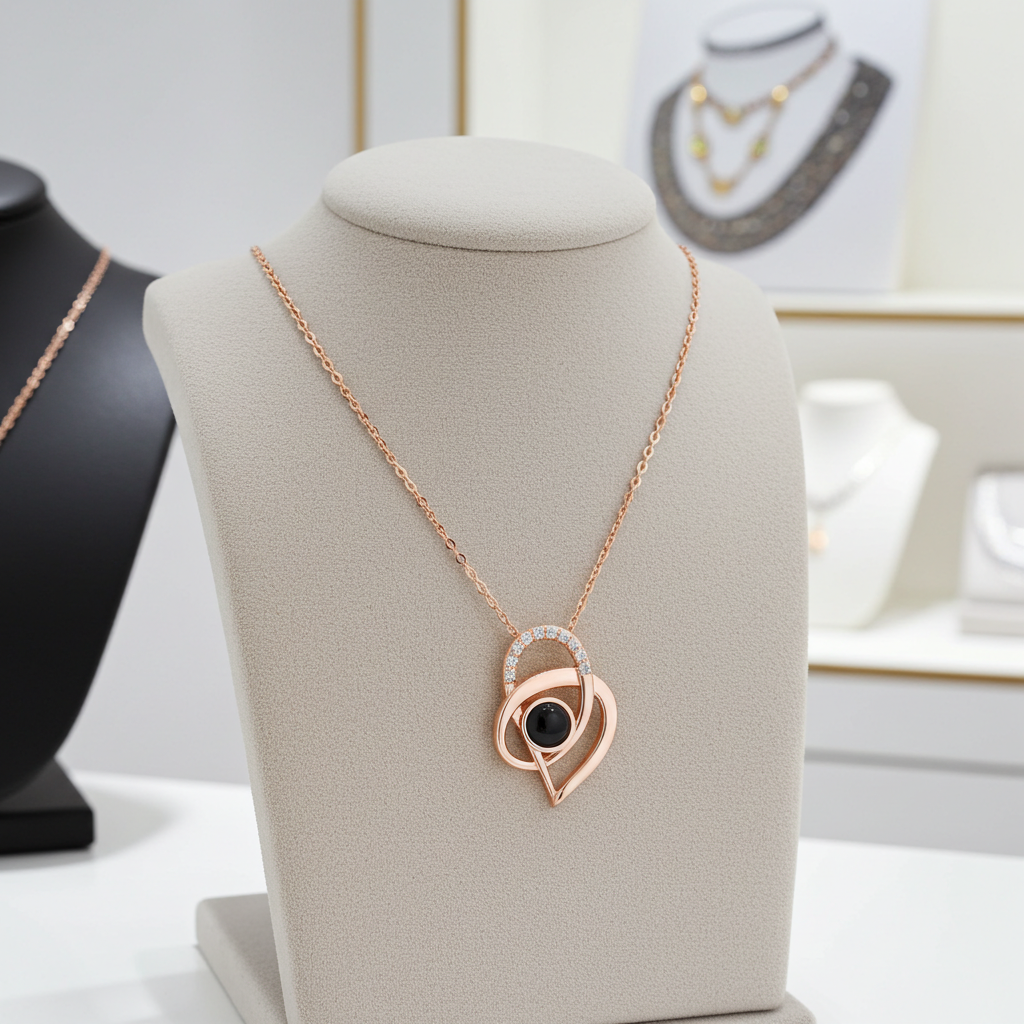PX58 - Intertwined Heart Photo Projection Necklace