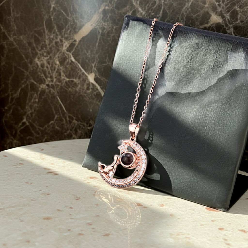 PXS104 - “Reach for the Stars” Moon & Dog Photo Projection Necklace
