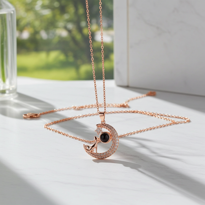 PXS104 - “Reach for the Stars” Moon & Dog Photo Projection Necklace