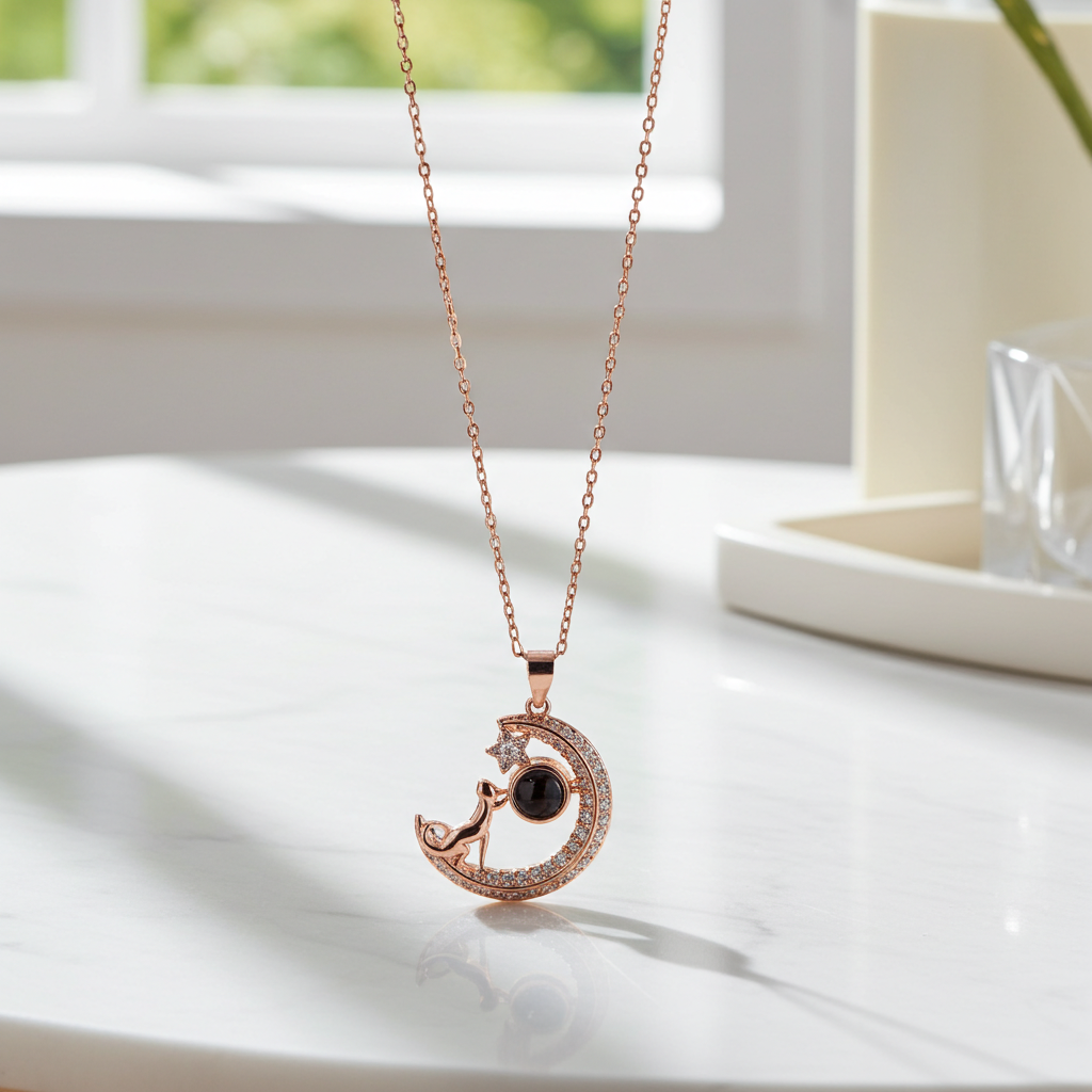 PXS104 - “Reach for the Stars” Moon & Dog Photo Projection Necklace