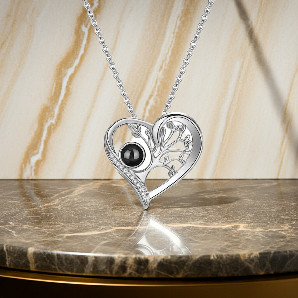 PXS101 - Eternal Tree of Love Projection Necklace – Silver & Rose Gold