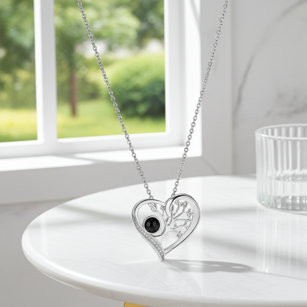 PXS101 - Eternal Tree of Love Projection Necklace – Silver & Rose Gold