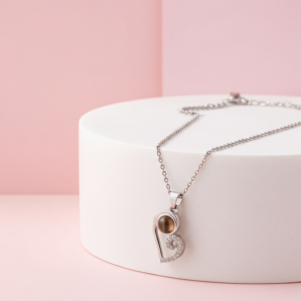 PX22 - Yin-Yang Heart (Set) Hidden Photo Necklace – Black & White