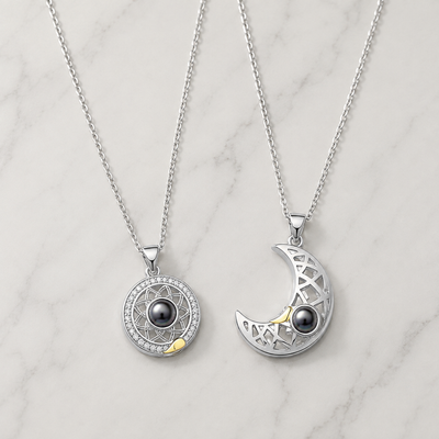 Personalised Sun & Moon Photo Projection Necklace Set