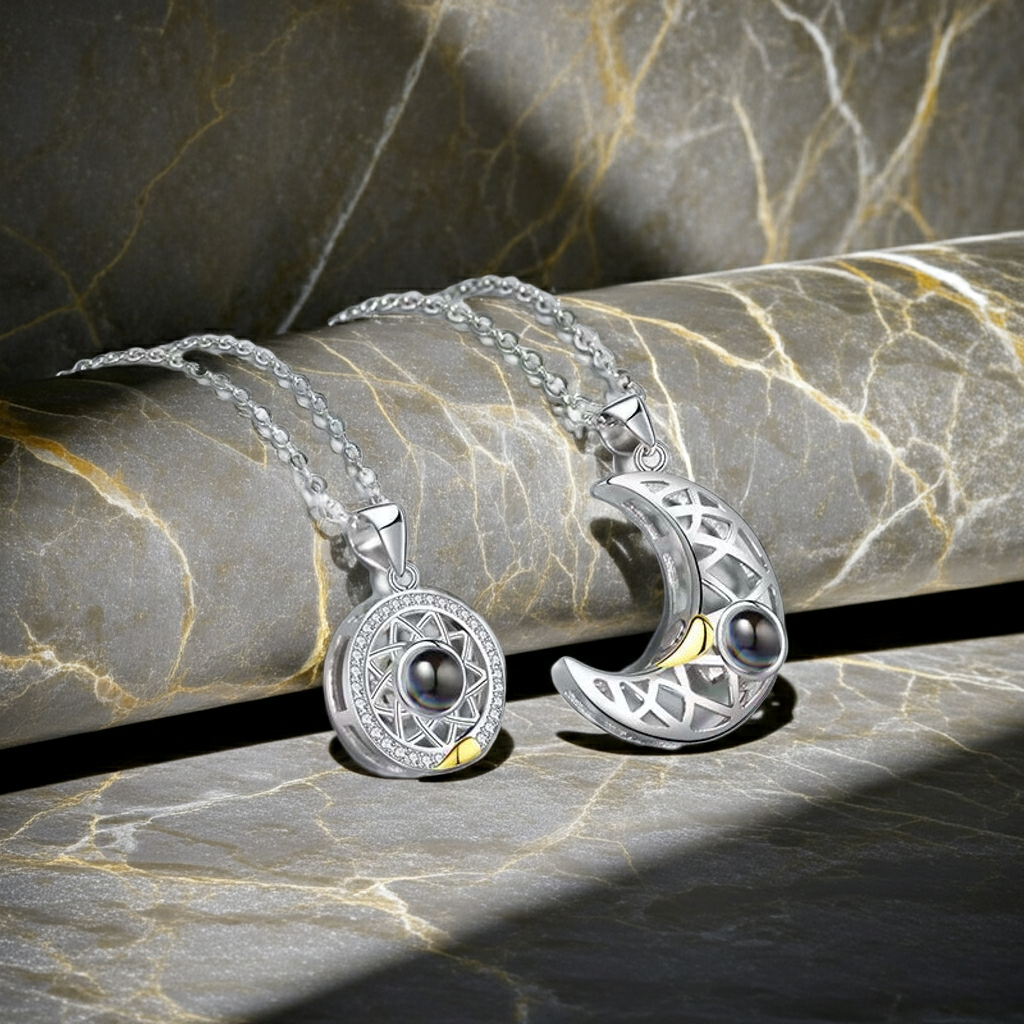 PX06 - Sun & Moon Custom Projection Necklace Set – Symbol of Eternal Connection