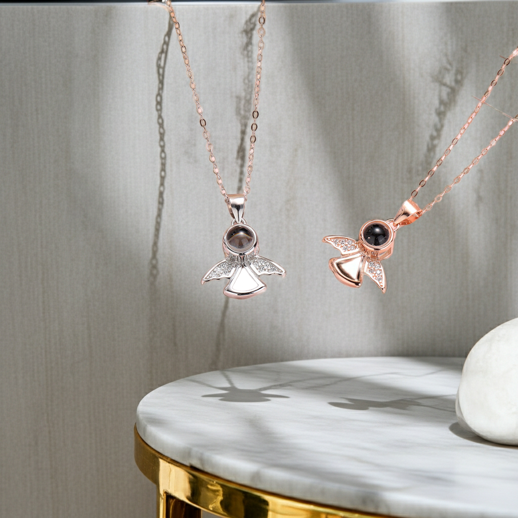 PXS100 - Silver Angel Wings Photo Projection Necklace – A Guardian of Your Memories