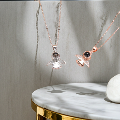 PXS100 - Silver Angel Wings Photo Projection Necklace – A Guardian of Your Memories