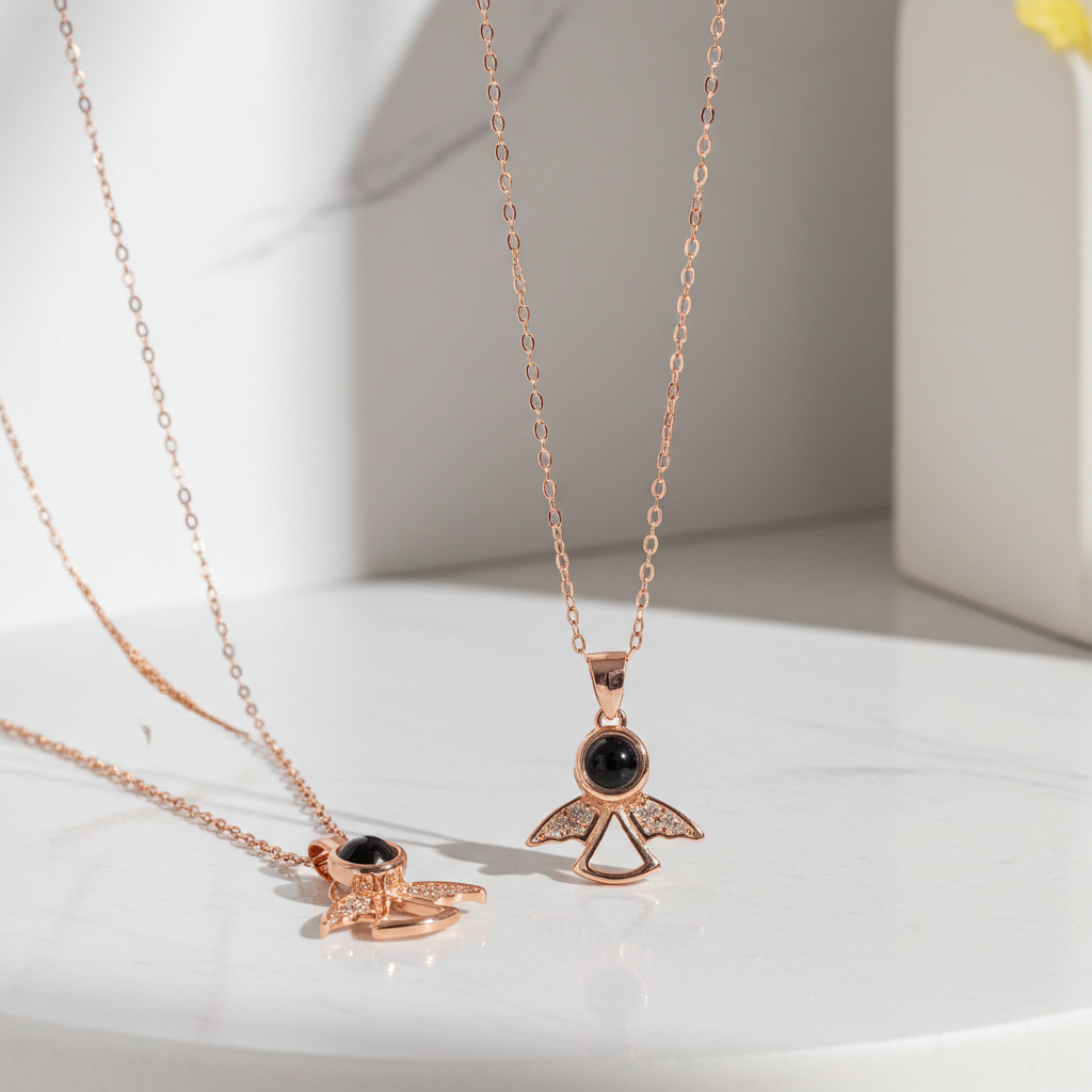 PXS100 - Silver Angel Wings Photo Projection Necklace – A Guardian of Your Memories