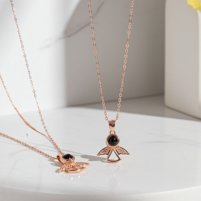 PXS100 - Silver Angel Wings Photo Projection Necklace – A Guardian of Your Memories