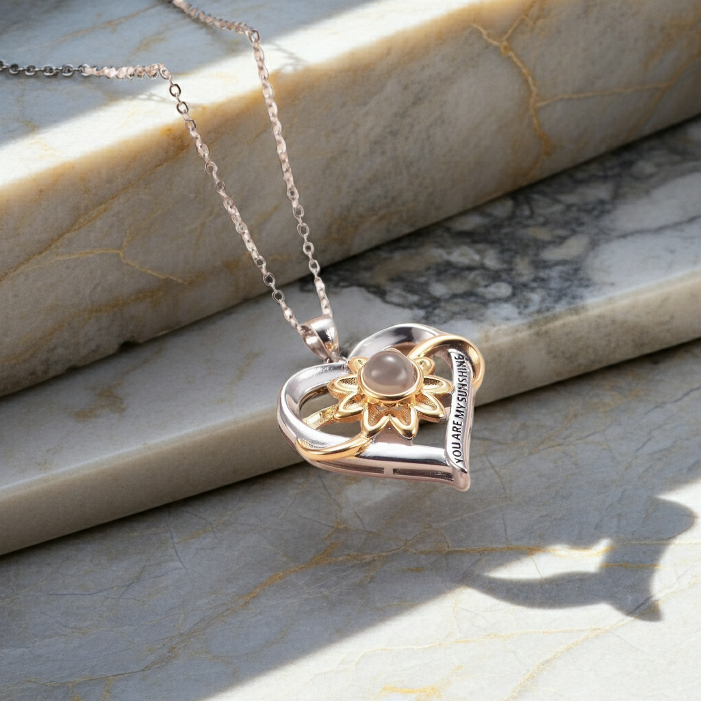CC13 - Heart & Sunflower S925 Silver Necklace – “You Are My Sunshine”