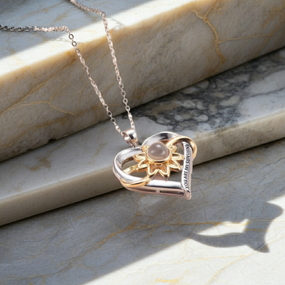 CC13 - Heart & Sunflower S925 Silver Necklace – “You Are My Sunshine”