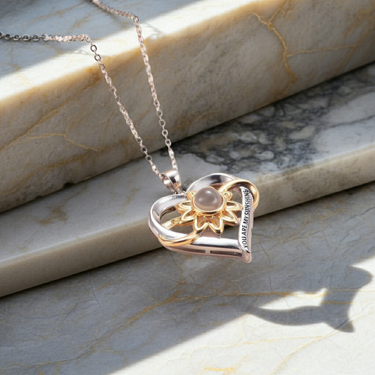 CC13 - Heart & Sunflower S925 Silver Necklace – “You Are My Sunshine”