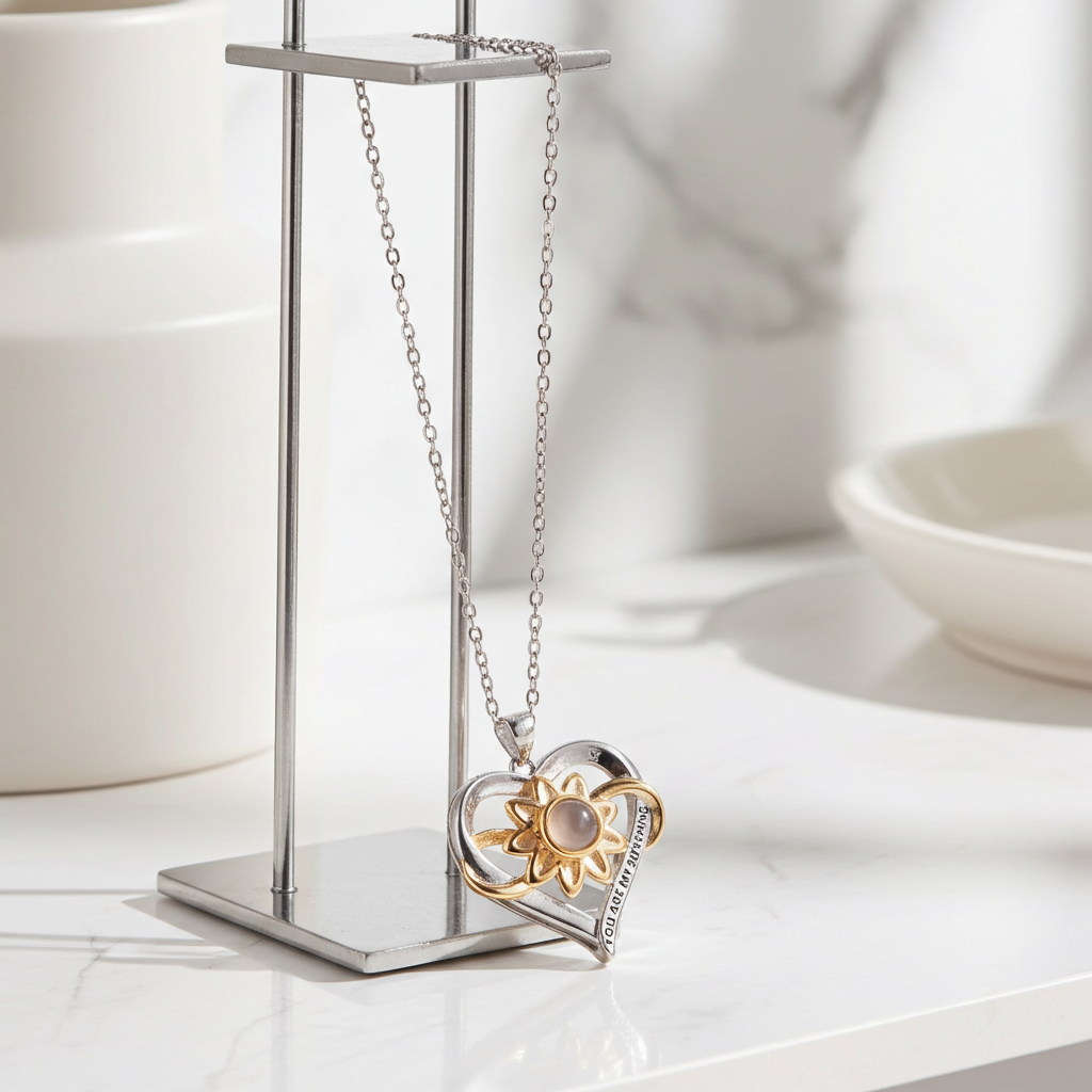 CC13 - Heart & Sunflower S925 Silver Necklace – “You Are My Sunshine”
