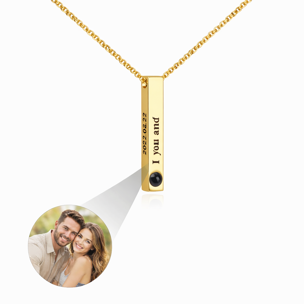 PX13 - Personalized Hidden Photo Necklace & Keychain Bar Pendant – “I Love You” Projection Gift