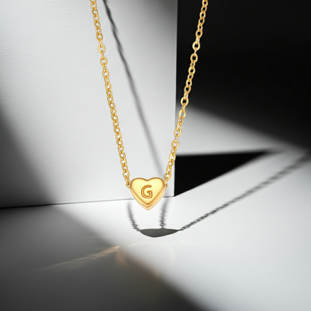 GP17 - Gold Heart Initial Necklace – Personalized Love Keepsake