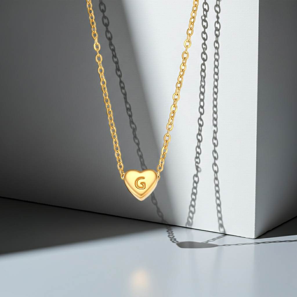 GP17 - Gold Heart Initial Necklace – Personalized Love Keepsake
