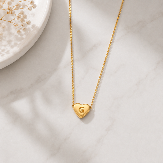 GP17 - Gold Heart Initial Necklace – Personalized Love Keepsake