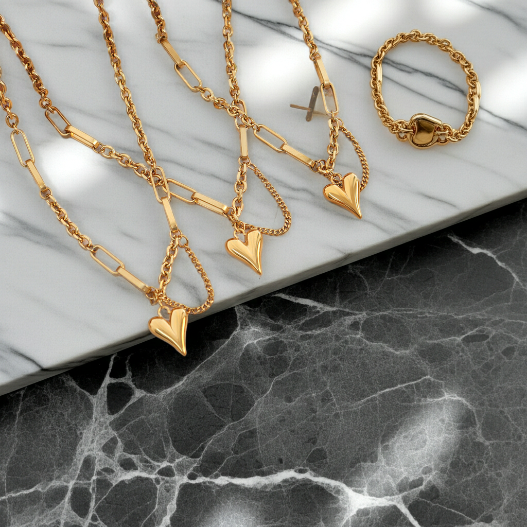 GP11 - Chunky Heart Link Chain Bracelet & Necklace – Bold Love in Every Link