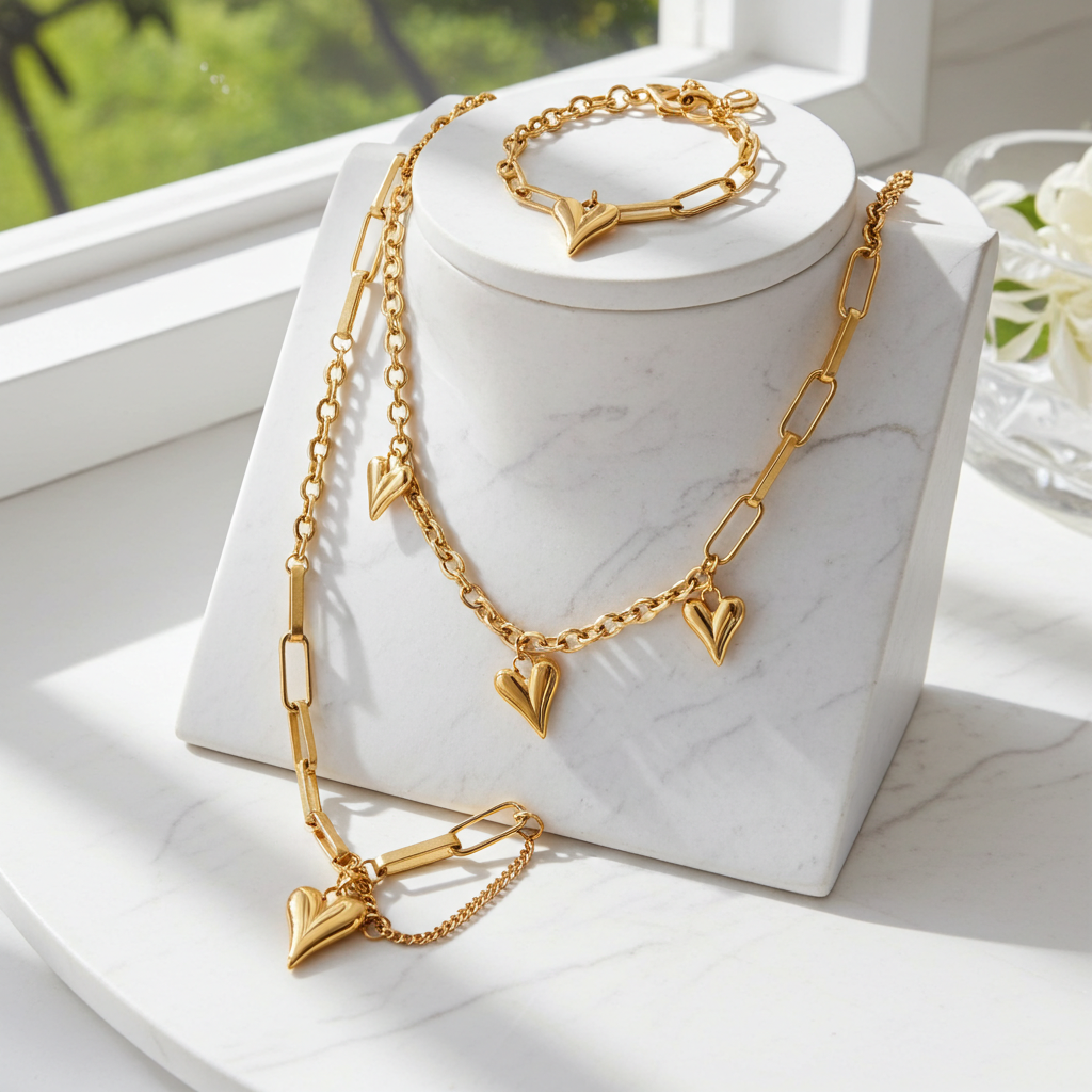 GP11 - Chunky Heart Link Chain Bracelet & Necklace – Bold Love in Every Link