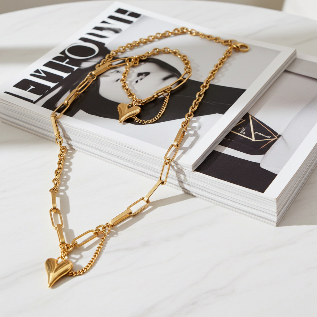 GP11 - Chunky Heart Link Chain Bracelet & Necklace – Bold Love in Every Link