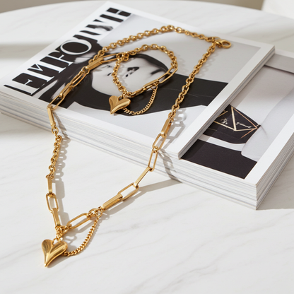 GP11 - Chunky Heart Link Chain Bracelet & Necklace – Bold Love in Every Link