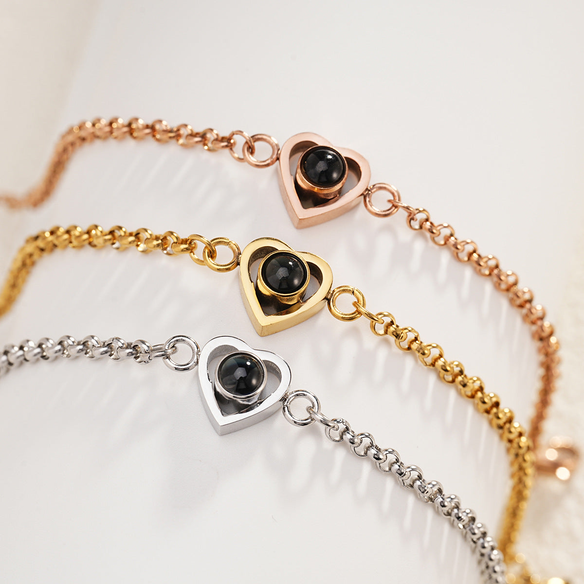 PS01 ✨Personalized Heart Projection Bracelet – Silver, Rose Gold, Gold Finishes