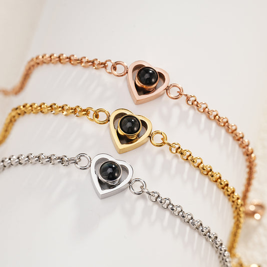 PS01 - Personalized Heart Projection Bracelet – Silver, Rose Gold, Gold Finishes