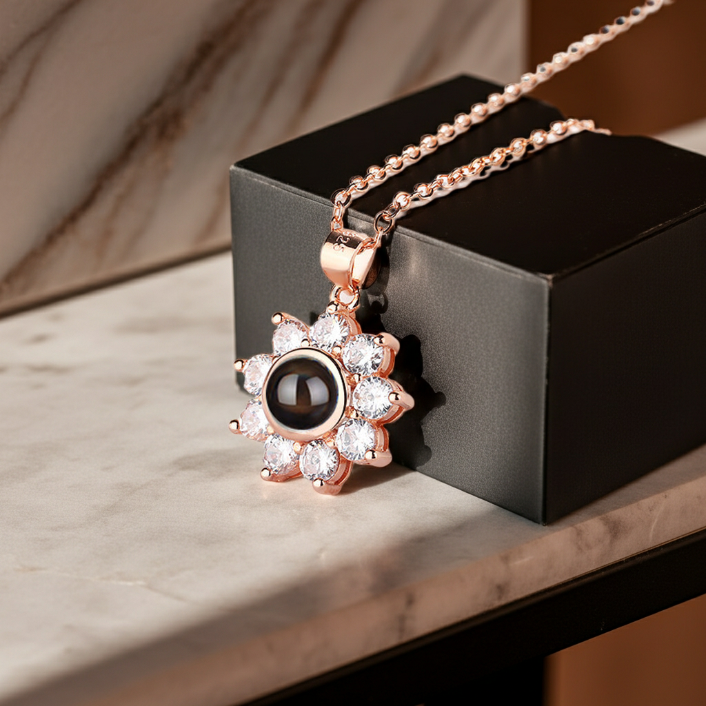 PXS109 - Echoya Sunflower Photo Projection Necklace