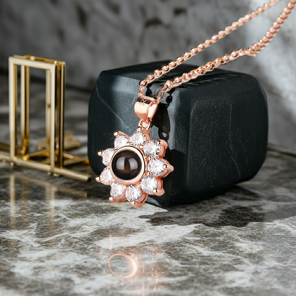 PXS109 - Echoya Sunflower Photo Projection Necklace