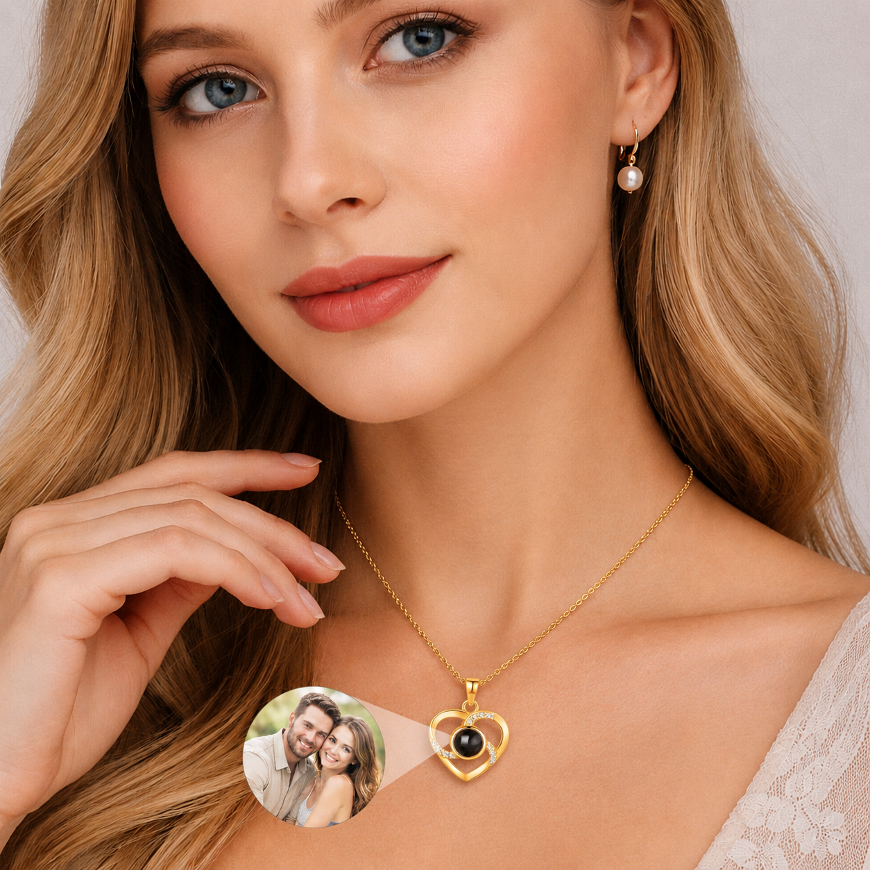 Personalized Photo Projection Heart Necklace with Picture Inside – Gift for Her – Rose Gold, Silver, and Gold Colour