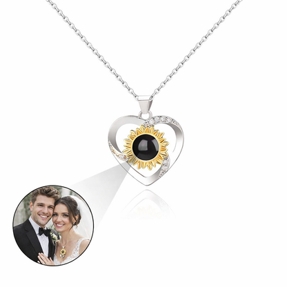 PX08 - Rotated Heart Sunflower Projection Necklace – Hidden Custom Photo Jewelry