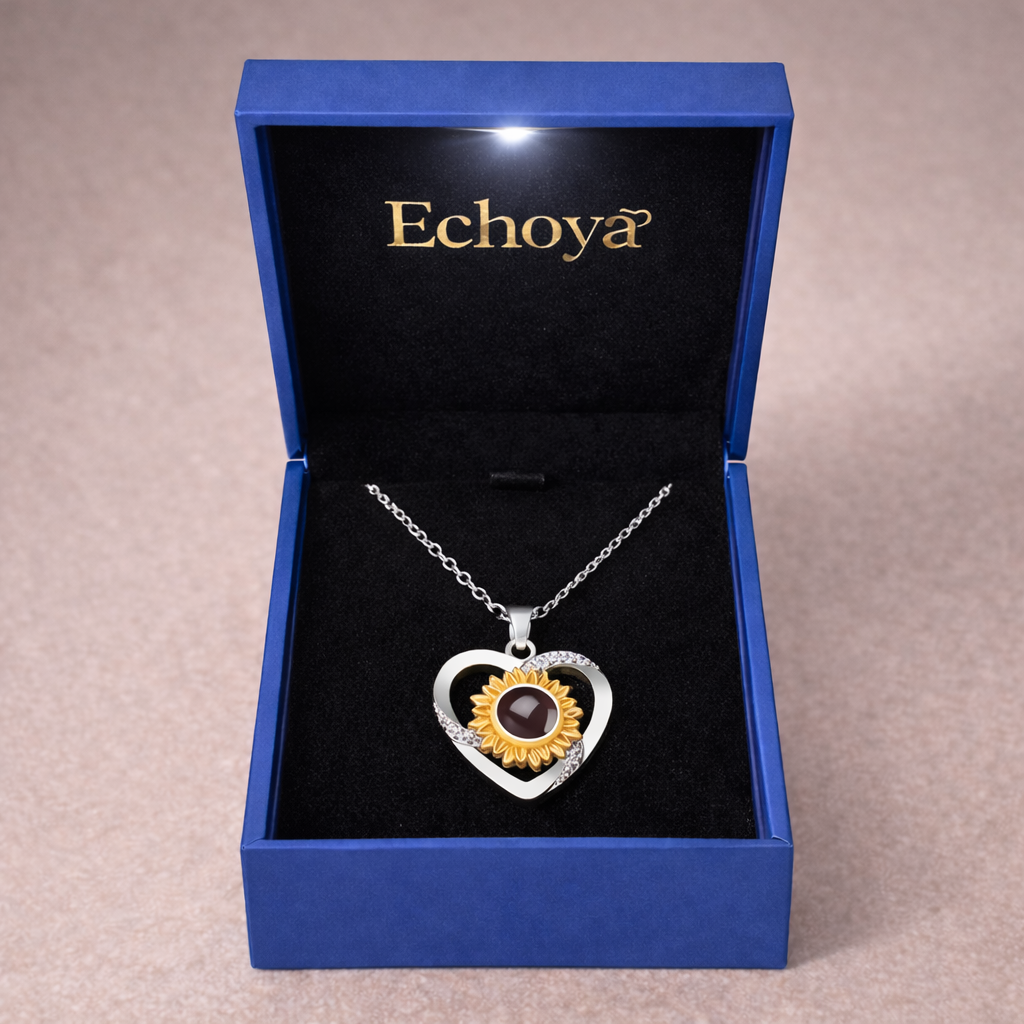PX08 - Rotated Heart Sunflower Projection Necklace – Hidden Custom Photo Jewelry