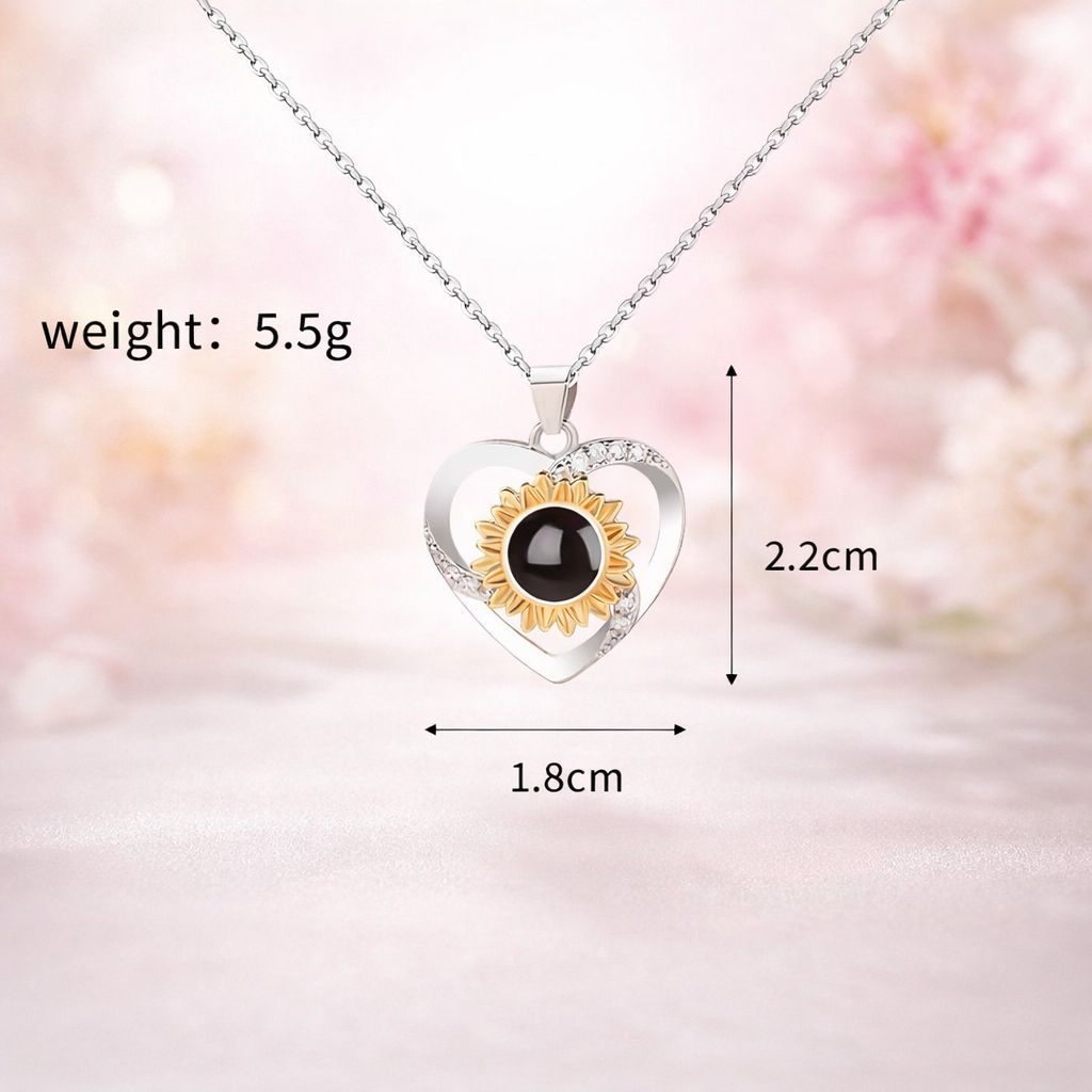 PX08 - Rotated Heart Sunflower Projection Necklace – Hidden Custom Photo Jewelry