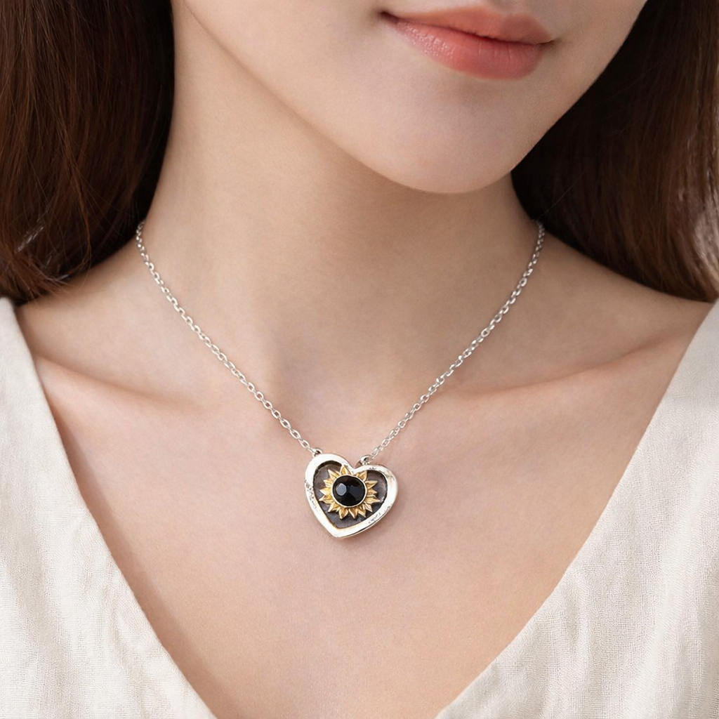 PX08 - Rotated Heart Sunflower Projection Necklace – Hidden Custom Photo Jewelry