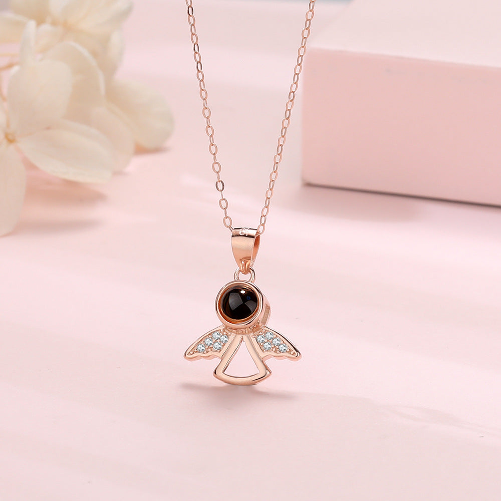 PXS100 👼Silver Angel Wings Photo Projection Necklace – A Guardian of Your Memories