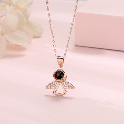 PXS100 👼Silver Angel Wings Photo Projection Necklace – A Guardian of Your Memories