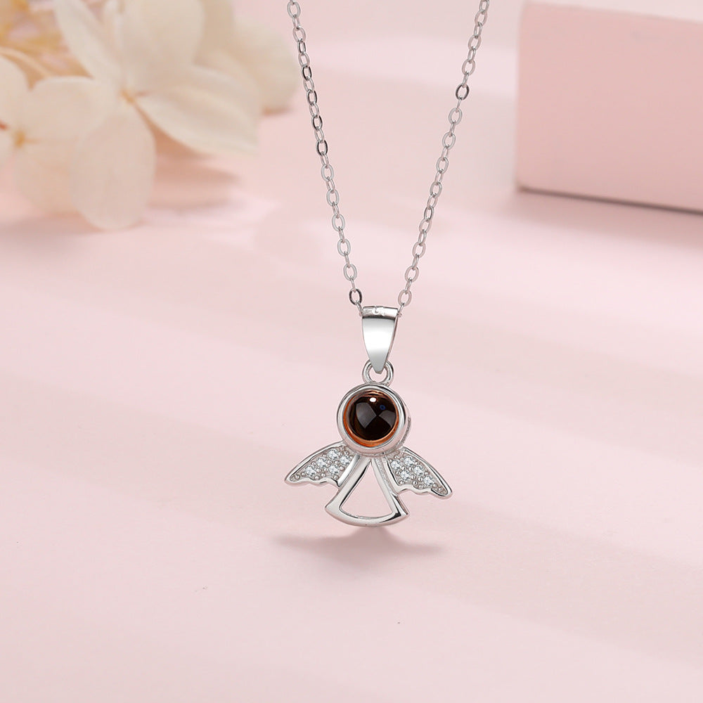 PXS100 👼Silver Angel Wings Photo Projection Necklace – A Guardian of Your Memories